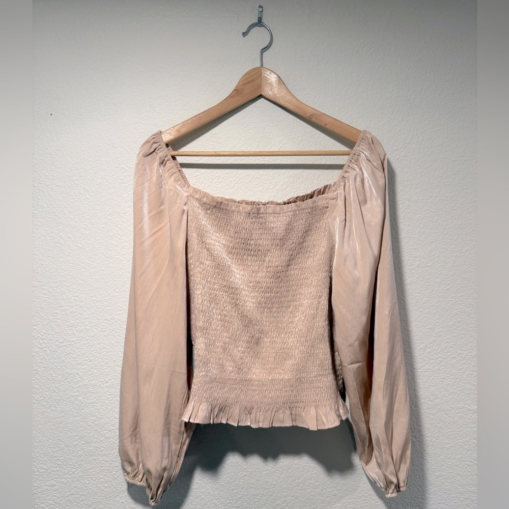 UVOG Square Neck Satin Smocked Top